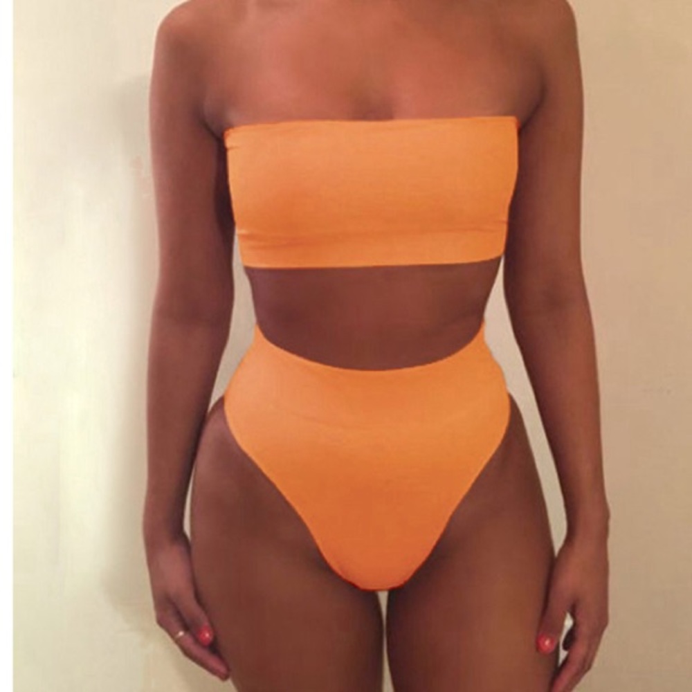 Orange Tube Top, High-waisted Bikini